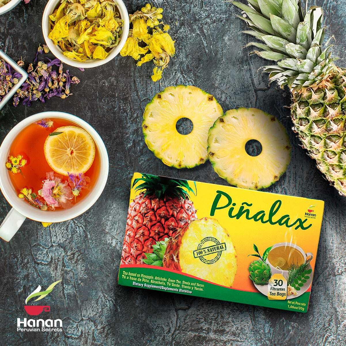 PINALAX Herbal Tea | 100% Natural Pineapple Blend | 30 Tea Bags | Naturally Aids