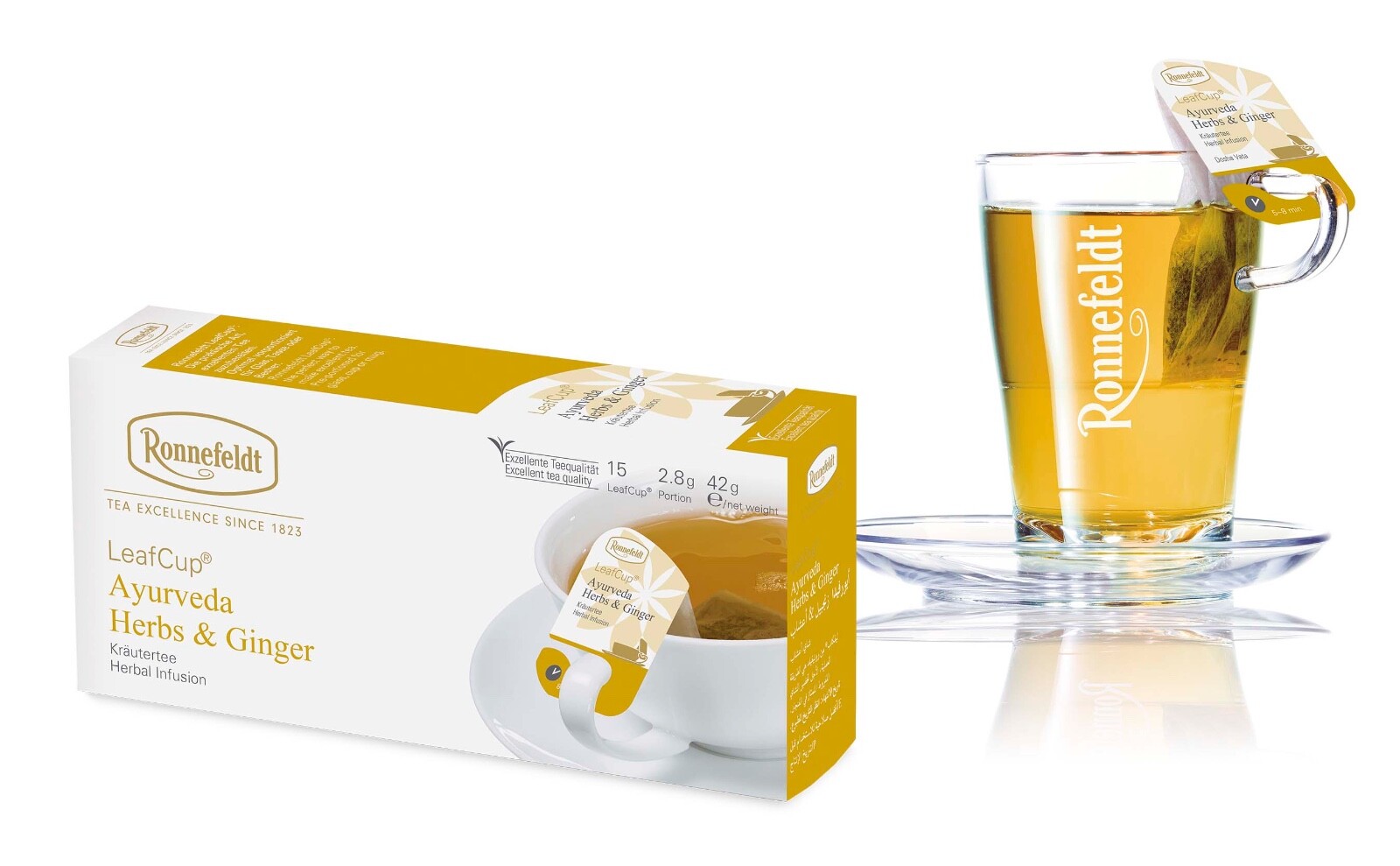 Ronnefeldt Leafcup® Ayurveda Herbs and Ginger. 15 premium herbal tea bags