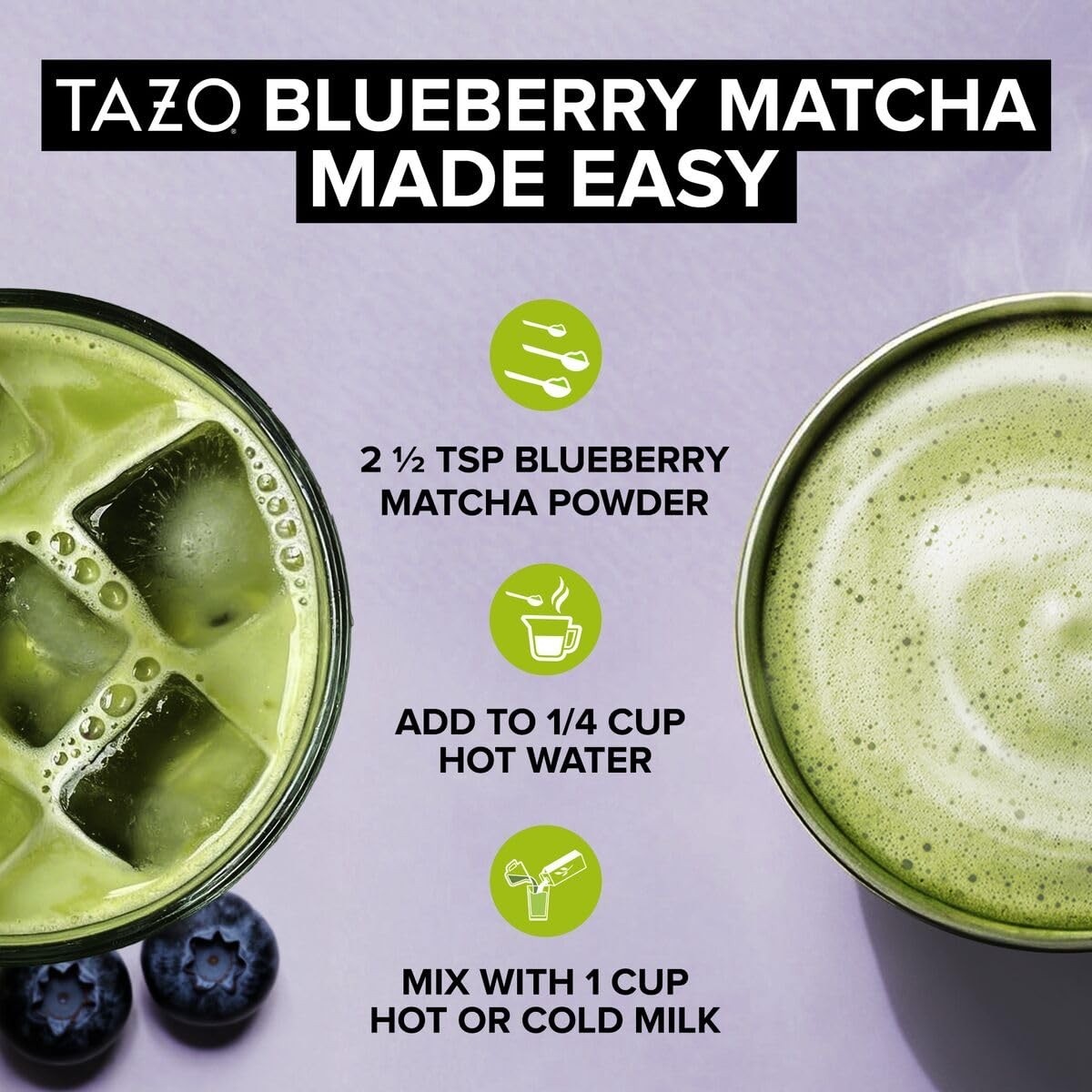 TAZO Organic Blueberry Matcha Latte Powder, Café Style 3.5 Ounce (Pack of 1)
