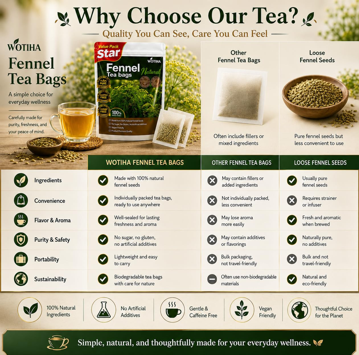 90 Count Organic Premium Fennel Tea Bags – 100% Natural & Pure Herbal Tea, Suppo