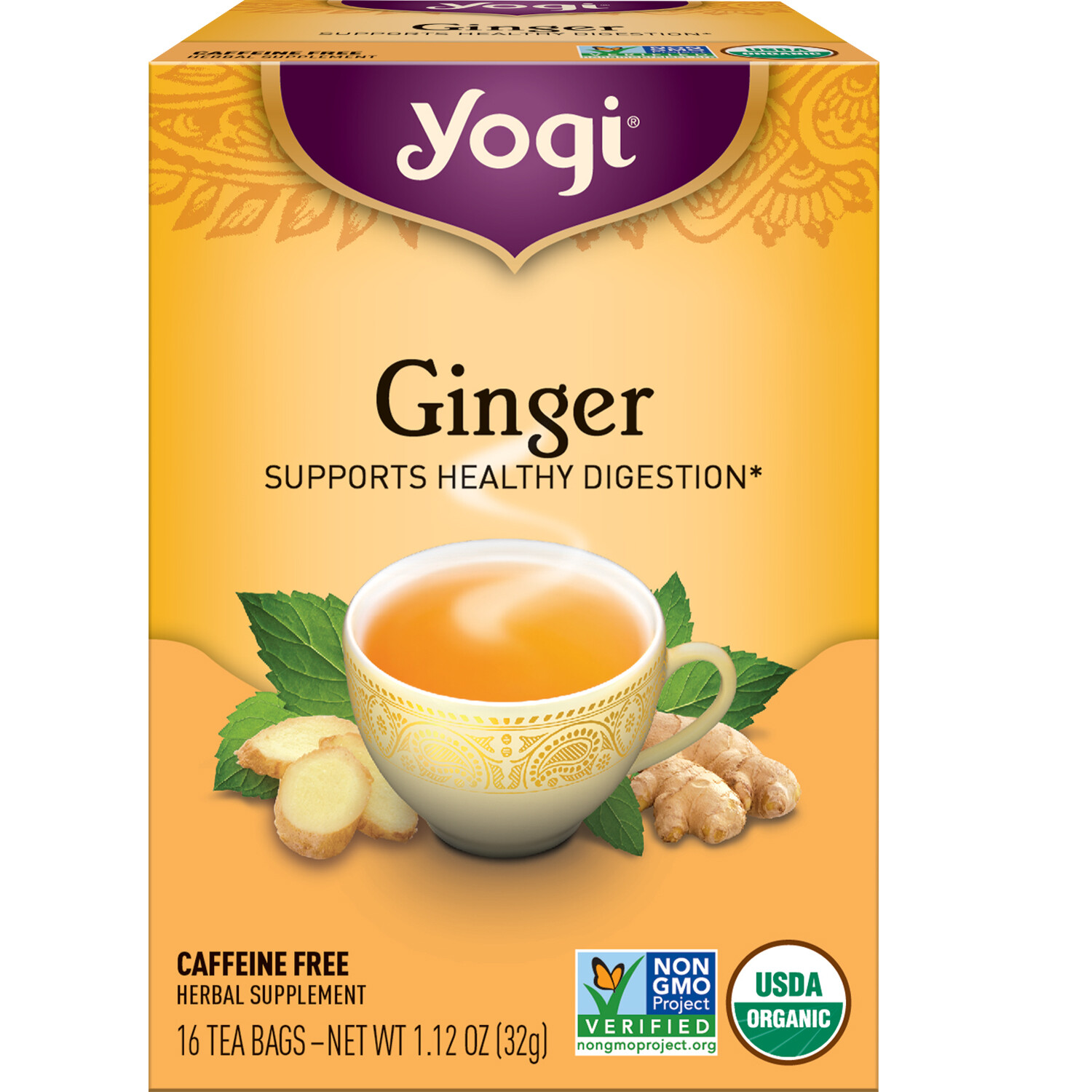 Yogi Tea – Ginger Tea (4 Pack) – Caffeine Free – 64 Organic Herbal Tea Bags
