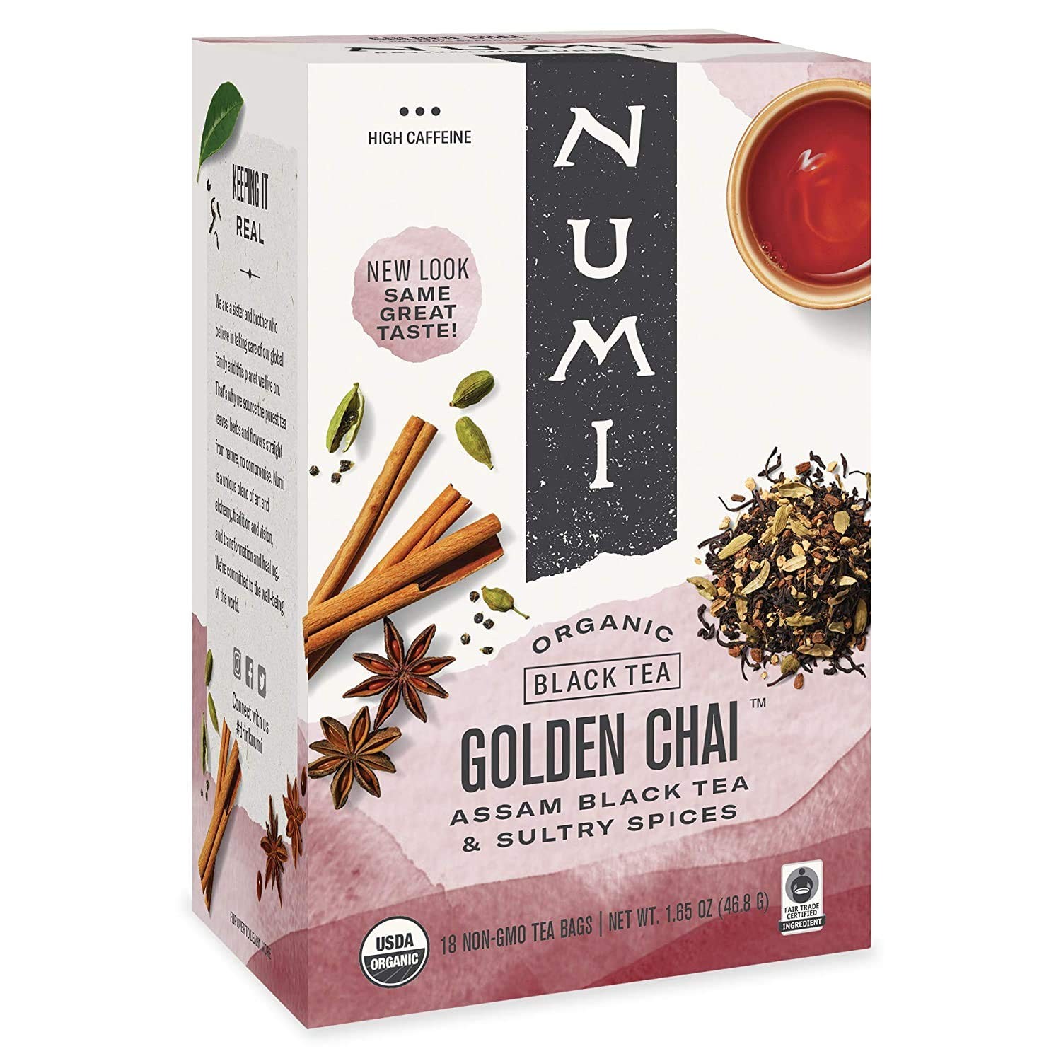 Organic Golden Chai Tea, 18 Tea Bags (Pack of 3), Assam Black Tea, Cardamom, …
