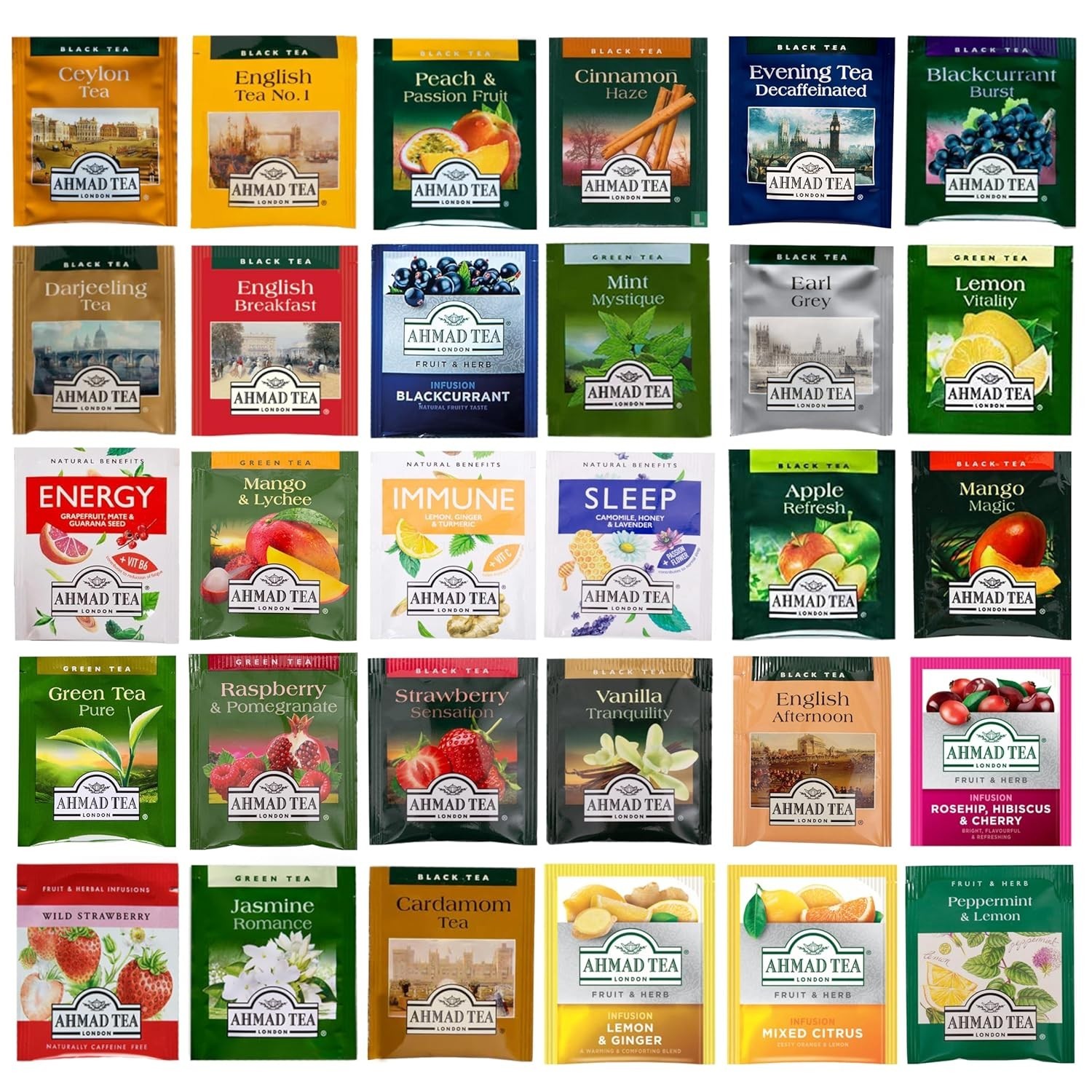 Individually Wrapped 30 Flavors Ahmad Tea Sampler – Fresh & Allergen-Free