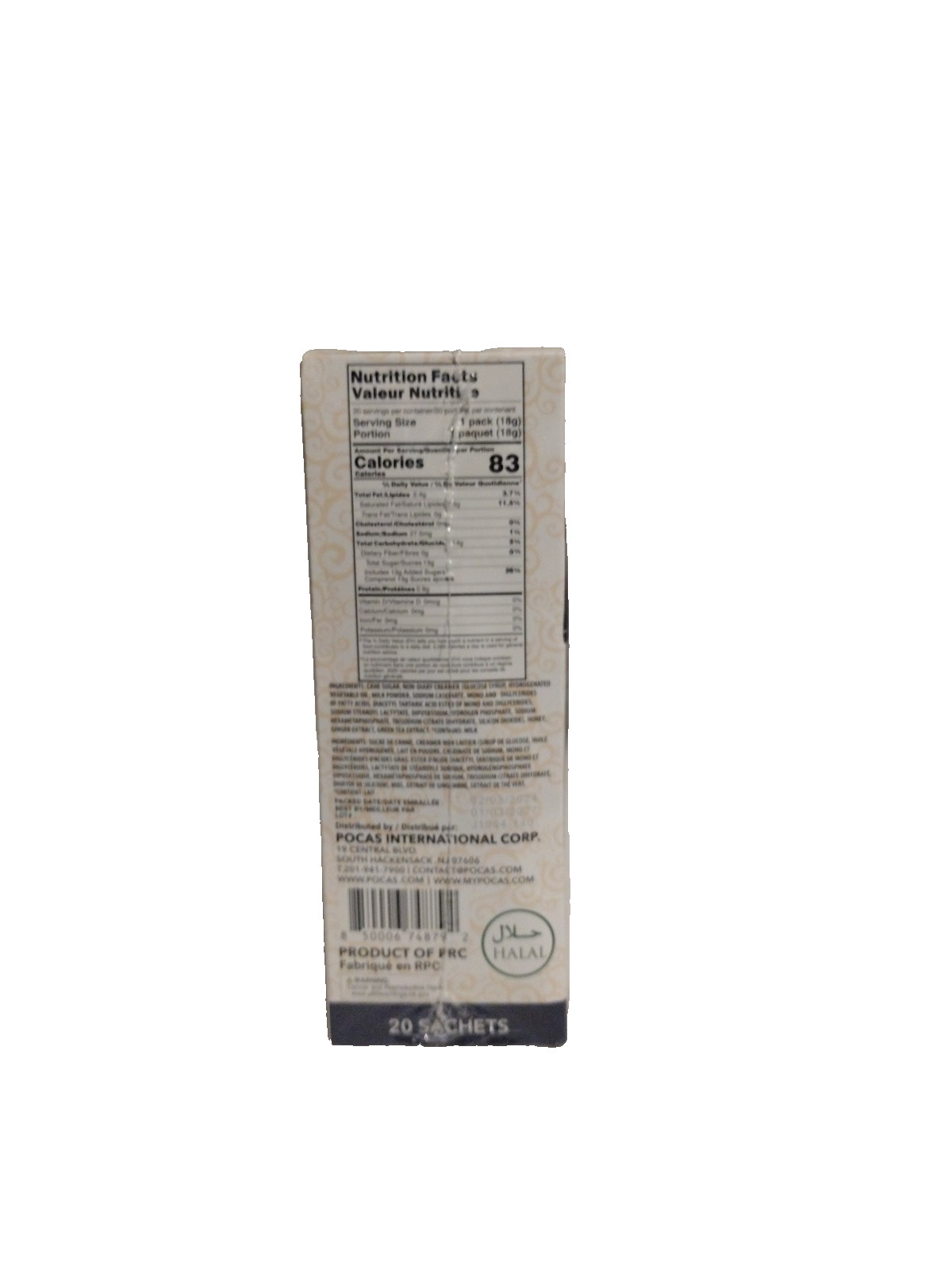 Pocas Honey Ginger Latte Instant Honey Ginger Tea 20 Bags with Real Ginger