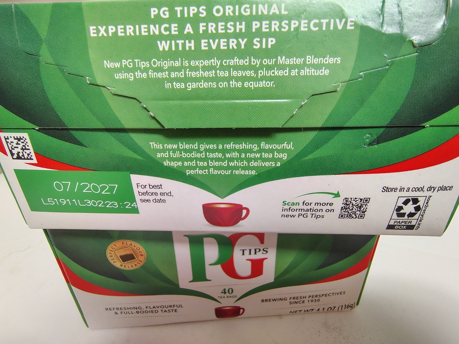 PG Tips Original Black Tea, 40 Bags/Box, BB 7/2027, Lot of 2
