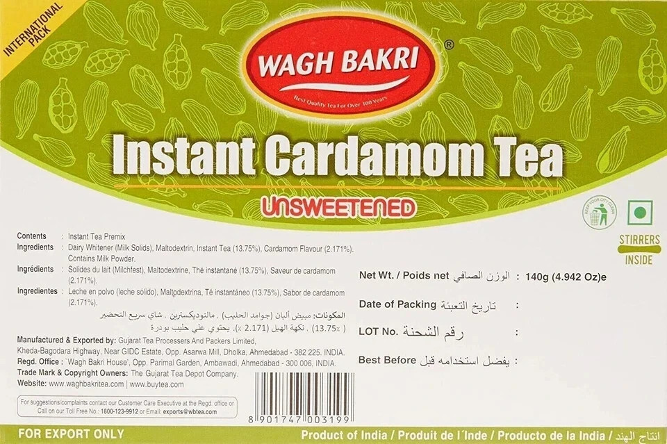 Wagh Bakri Cardamom Karak Chai Tea 10 Sachets Free Shipping World Wide