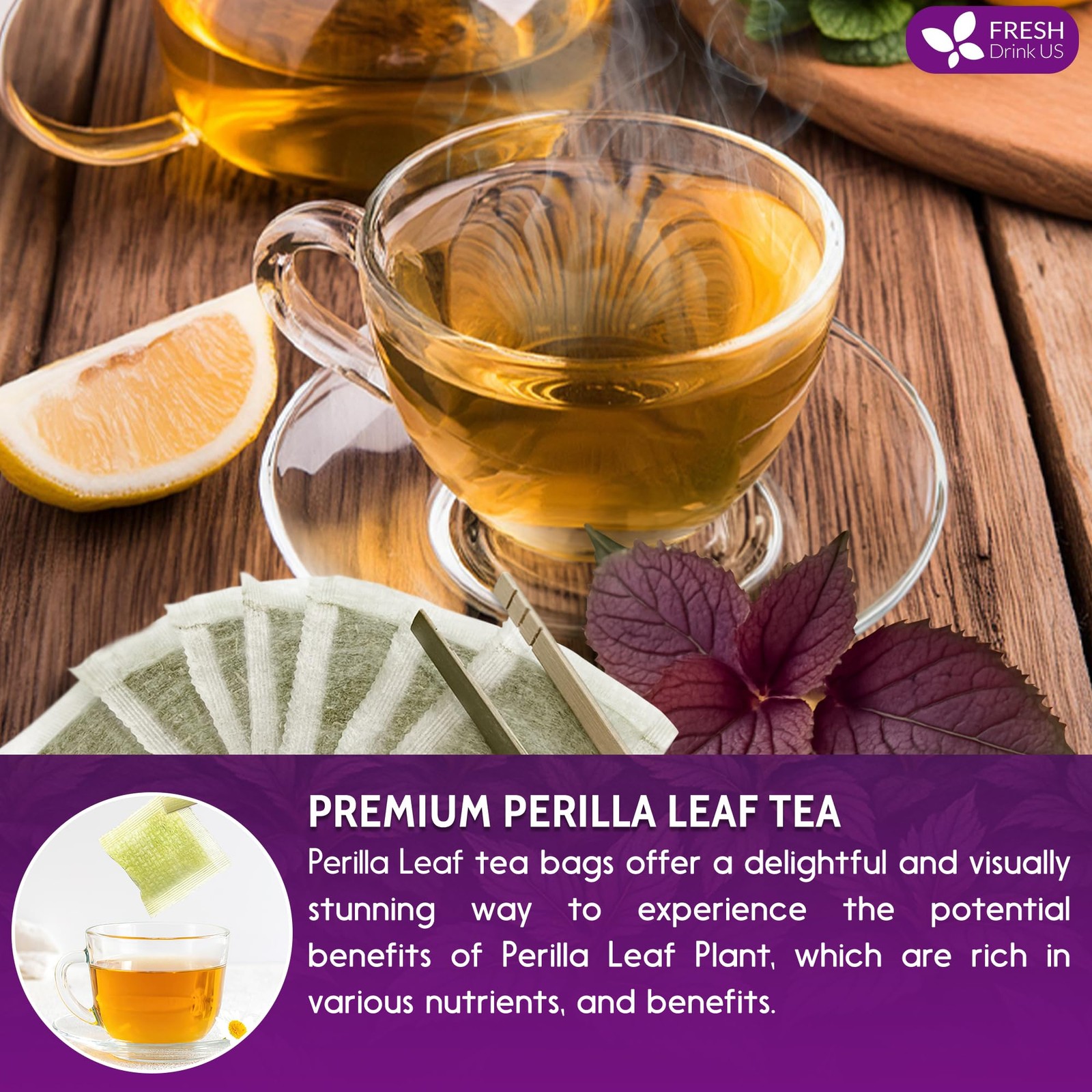 Pure Perilla Leaf Tea Bags – 40 Count | Caffeine-Free, Non-GMO Herbal Tea