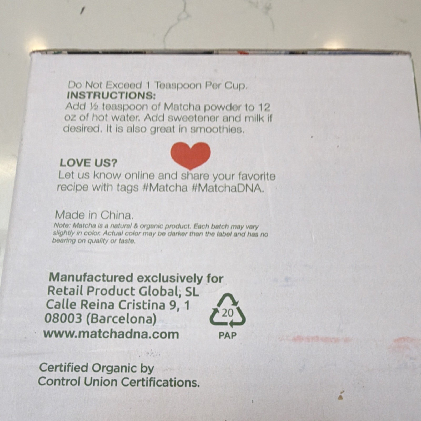 matcha DNA Certified Organic Matcha Tea Powder 16oz USDA Organic