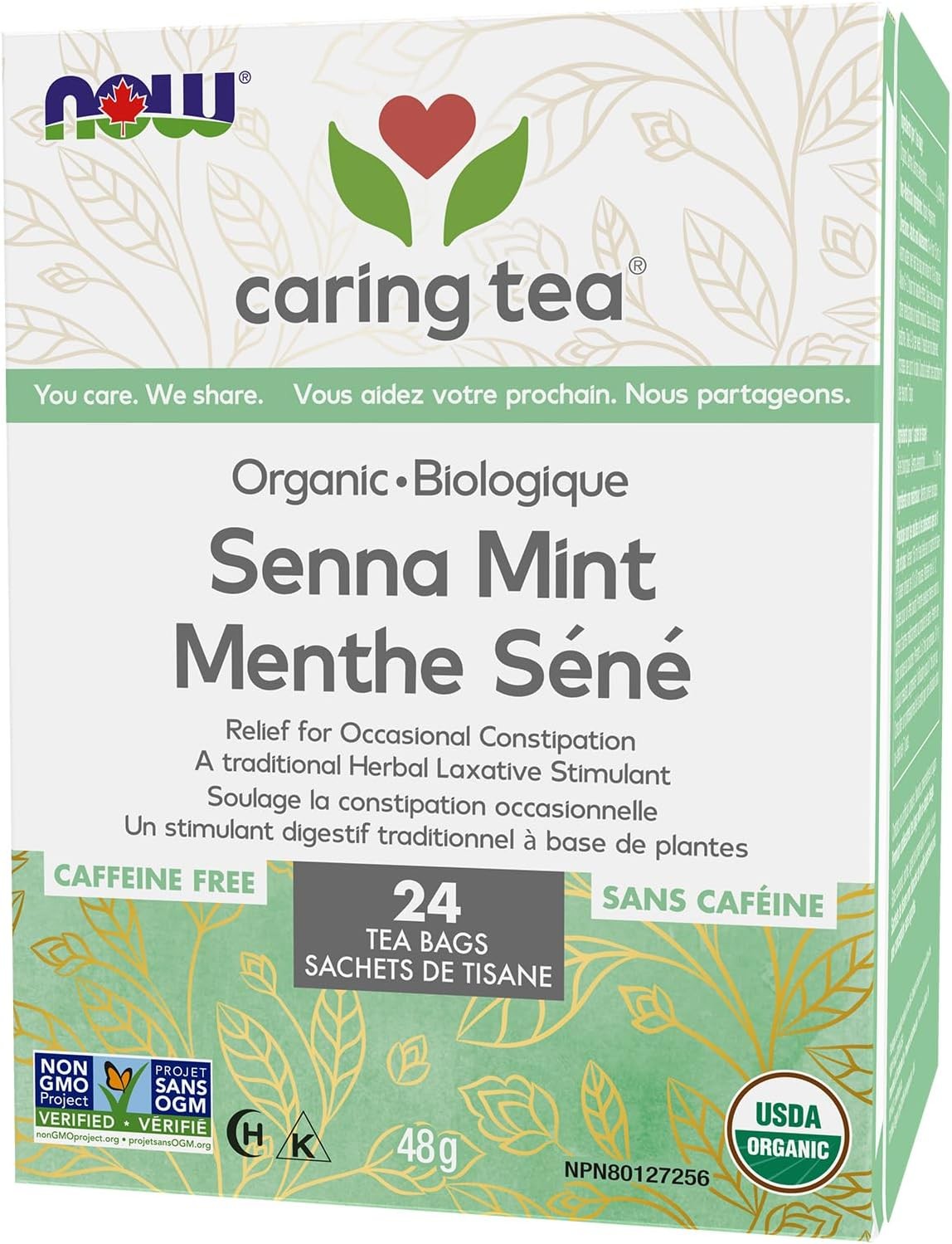 Now Organic Senna Mint Tea 24 Tea Bags – Organic and Non-GMO
