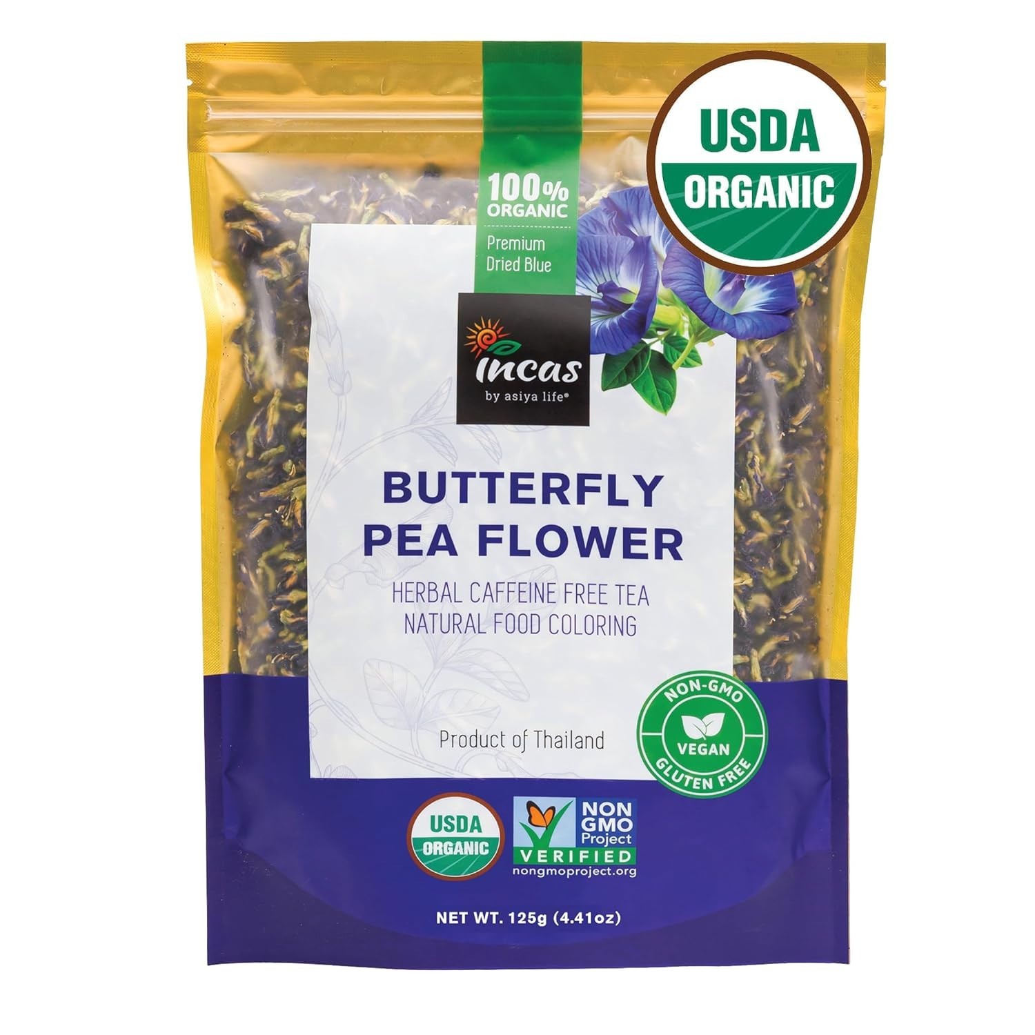USDA Organic Dried Butterfly Pea Flower 4.41 oz – Superfood Rich in Antioxidants