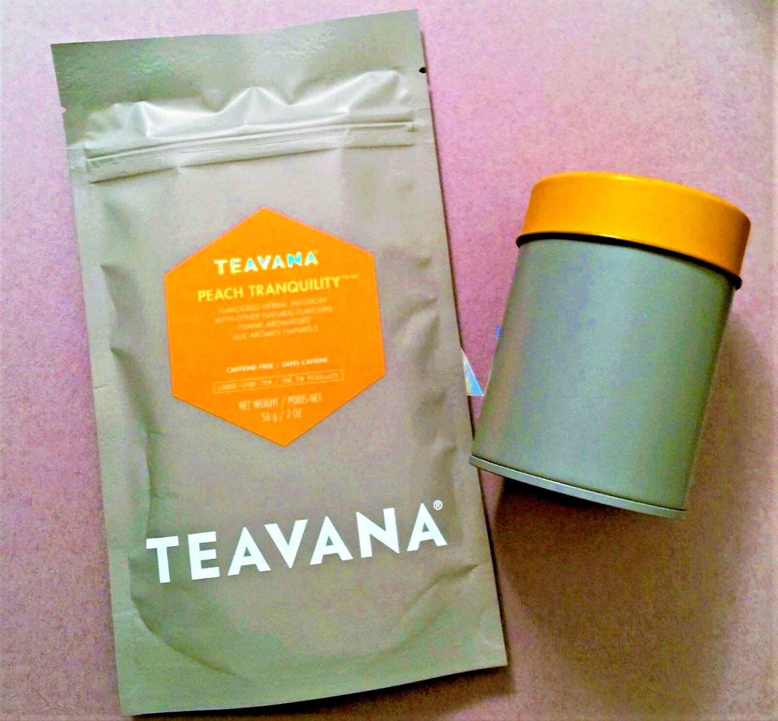 🍑🌈 🍑 NEW! 2 OZ TEAVANA PEACH TRANQUILITY HERBAL FACTORY SEALED TEA & TIN 🌈🍑