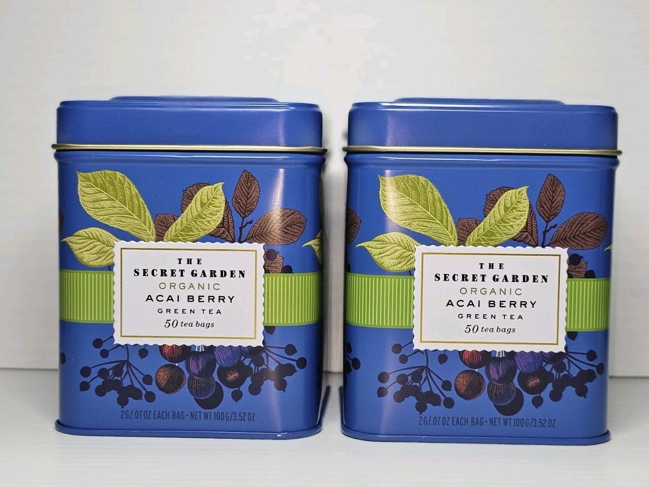 THE SECRET GARDEN 🫖 AÇAÍ BERRY ORGANIC GREEN TEA 100 tea bags (2 tins) EX 10/28