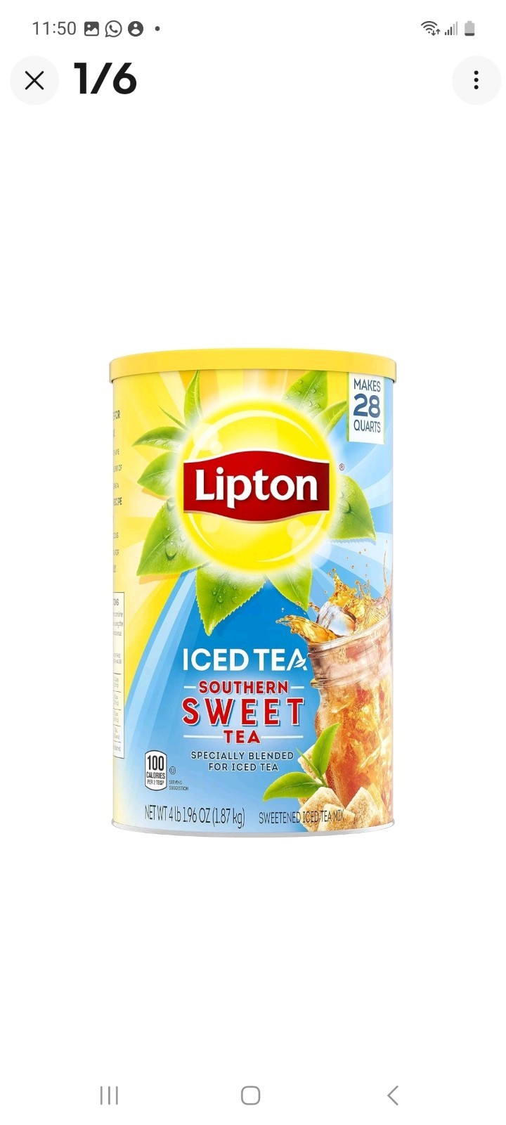 Lipton Southern Sweet Iced Tea Mix, 4 lb 1.96 oz, New FREE SHIPPING