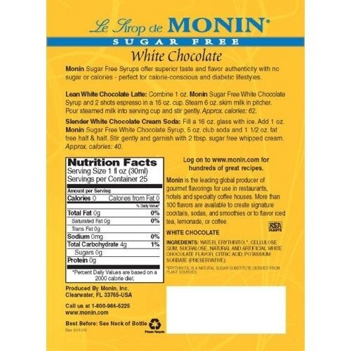Monin Sugar Free White Chocolate Syrup (750mL), H-Chocolate, White-sf