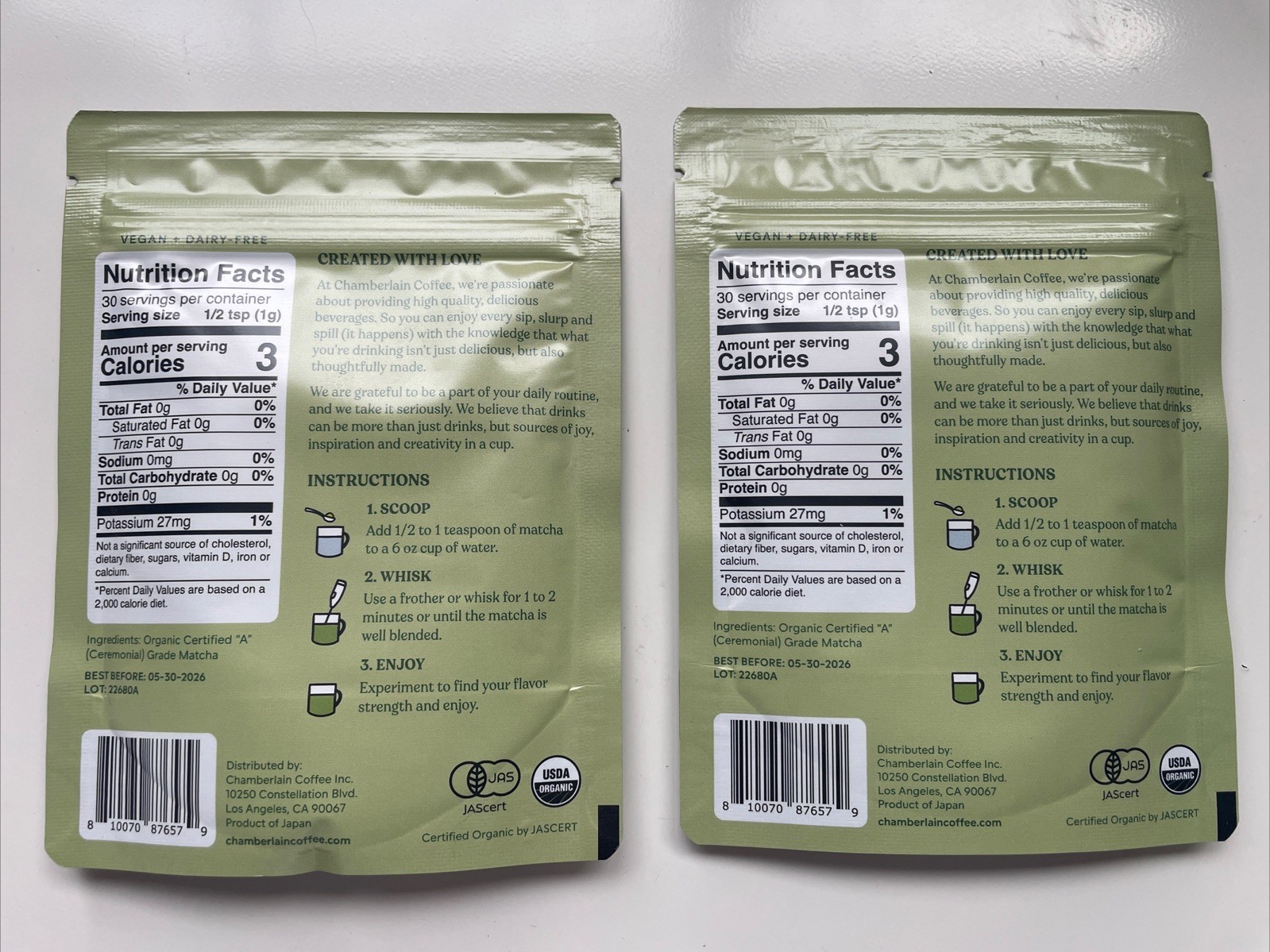 (2x) Chamberlain Coffee Ceremonial Matcha Green Tea Powder 1.06 oz