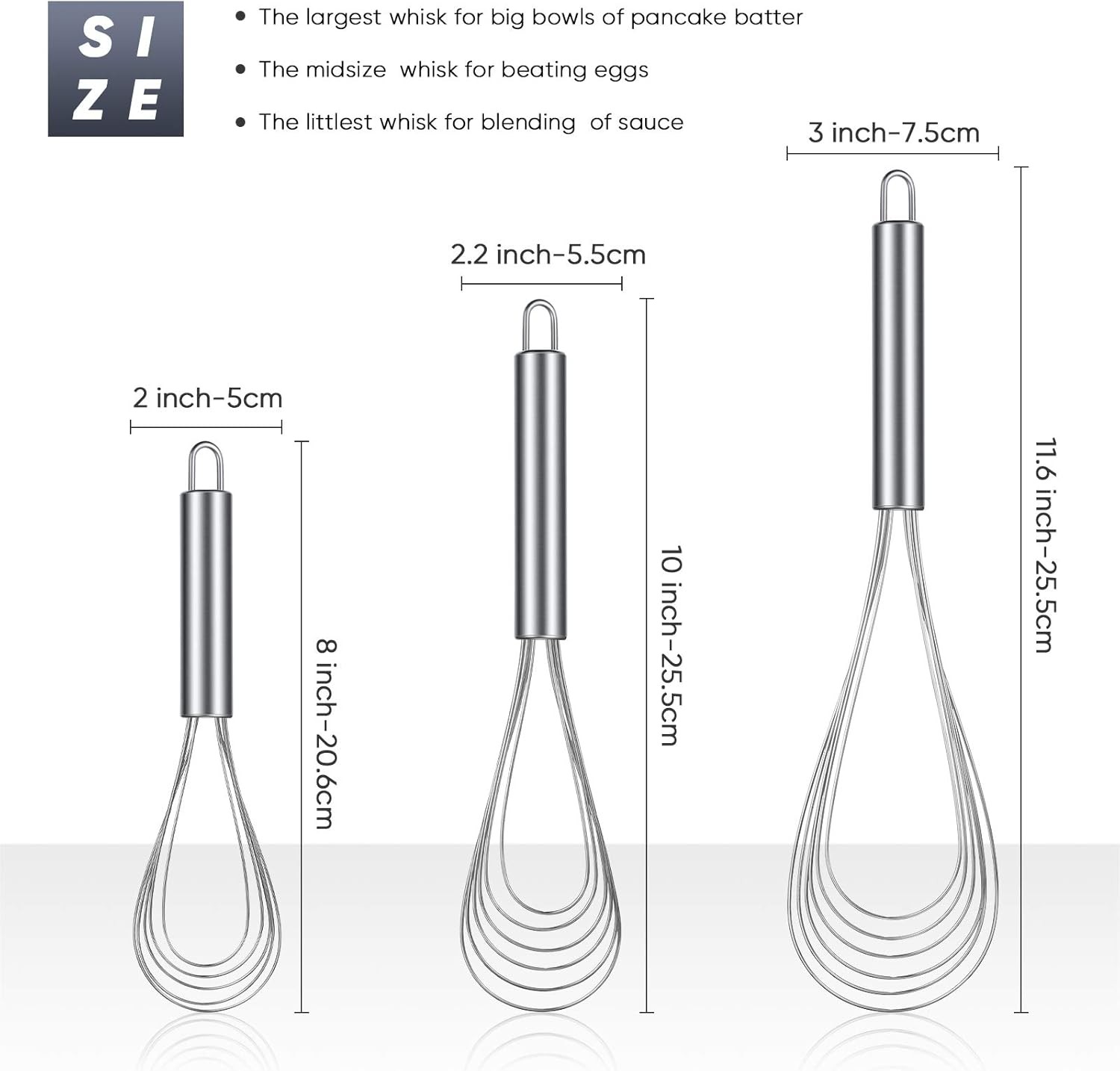 Patelai 3 Pieces Stainless Steel Kitchen 8 Inch,10 Inch,11.6 Inch, Silver