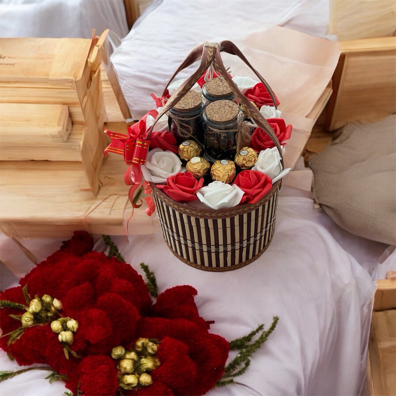 Handcrafted Bamboo Tea and Candy Gift Basket – Aromatic Teas, Chocolates