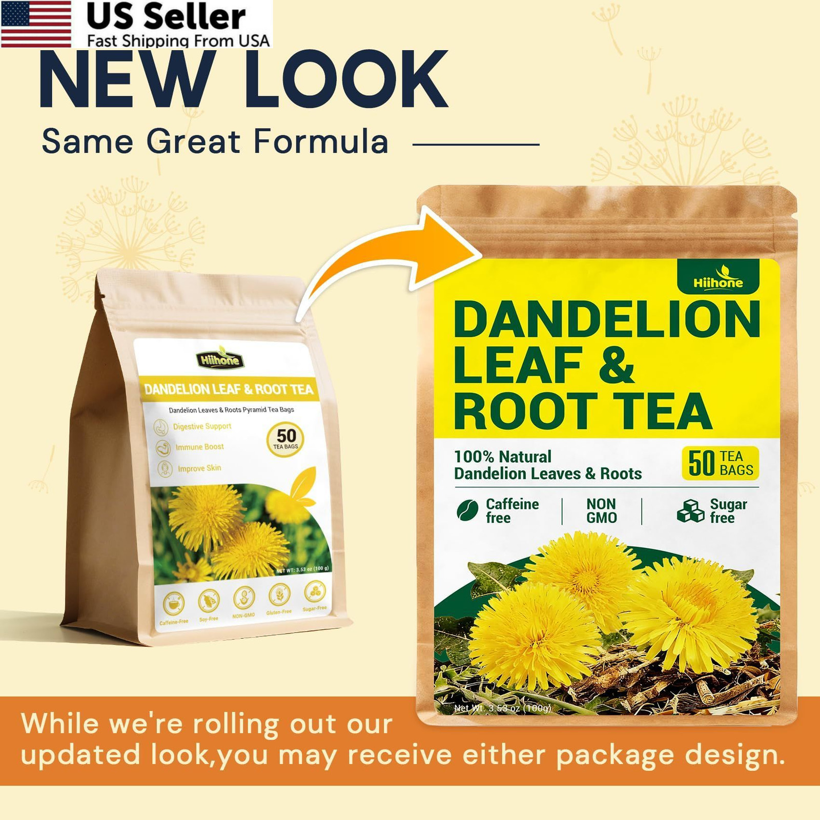 Dandelion Leaf & Root Herbal Tea-Caffeine-free, 50 Teabags 50 Count