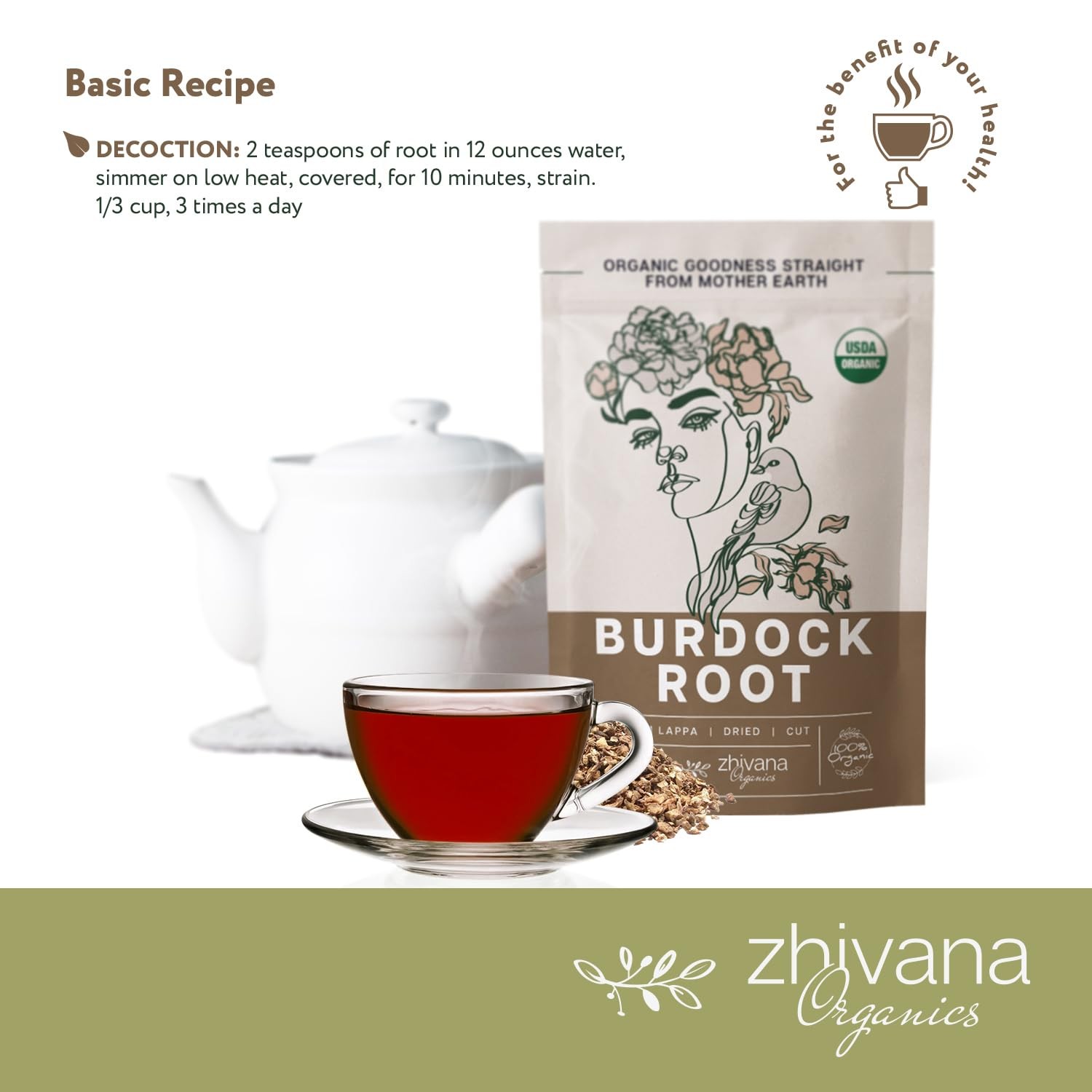 Premium Burdock Root Organic (16 oz.) – Greater Burdock Root Tea Loose – Raíz…