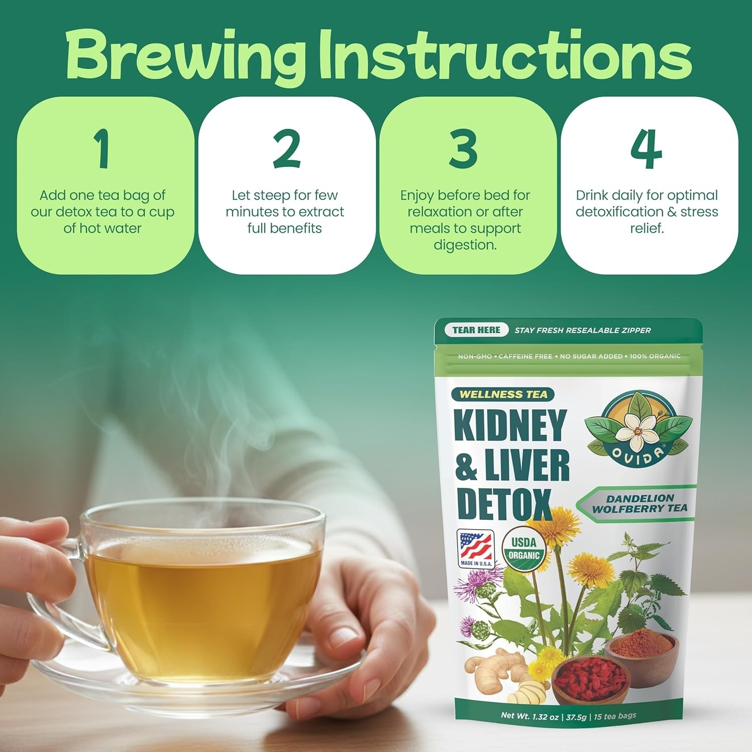 Premium Liver Detox Tea Natural Kidney Health Tea Dandelion Wolfberry Herbal Tea