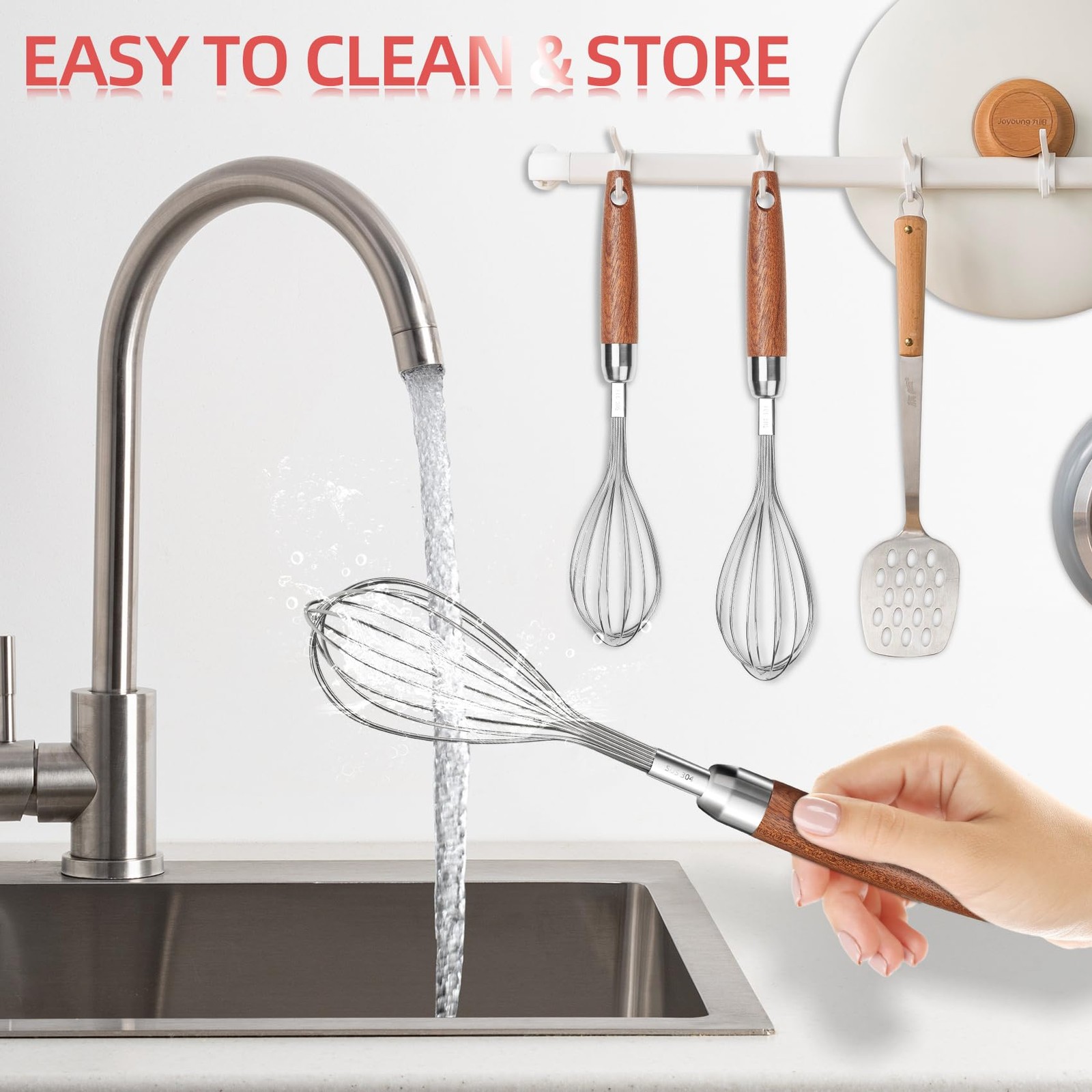 Stainless Steel Wire Whisk for Cooking- Wooden Handle 9″L x 1.8″W, Treestory