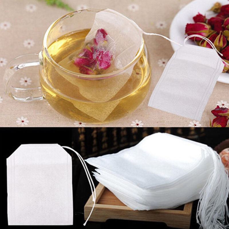 100pcs Empty Teabags Non-Woven String Heat Seal Filter Fabric Herb Loose Tea Bag