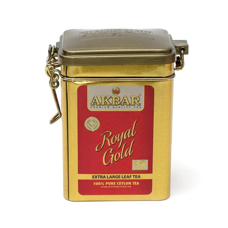 Akbar Royal Gold Ceylon Tea 80g Big Leaf OPA Black Loose Tea in Premium Gold Tin