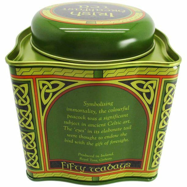 Irish Breakfast Tea Celtic Peacock Tin African Indian Gold Blend 50 Bags 125g