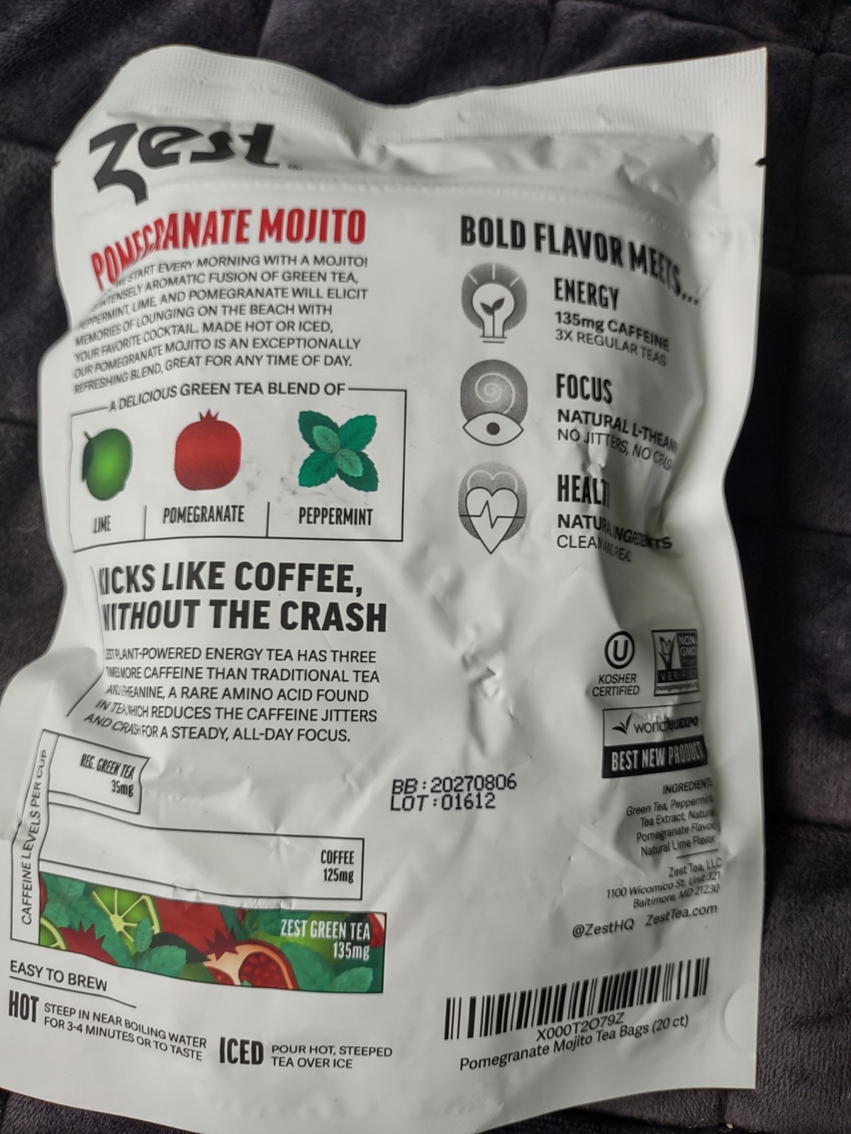 Zest Energy Green Tea *Pomegranate Mojito* High 20 Bags Count *Factory Sealed*