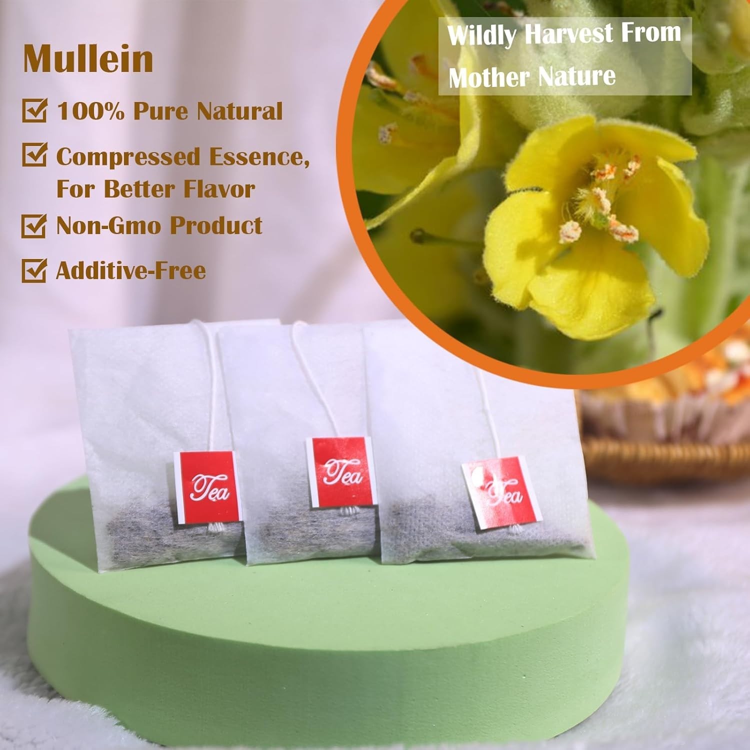 Mullein Tea Bags For Lungs – 2.65 oz/75g 3g X 25 Bags – 100% Pure Natural Mu…