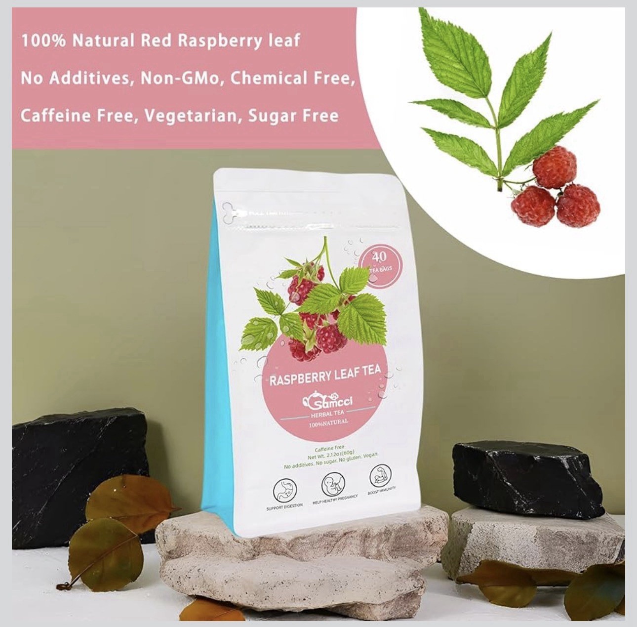 Samcci – Raspberry Leaf Tea Bag, 40 Teabags – Natural Pregnancy Tea