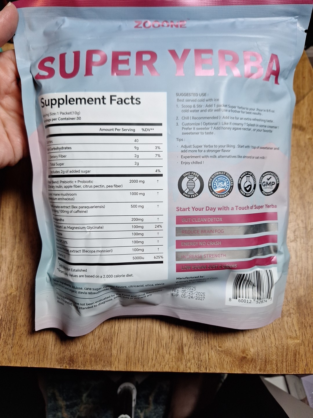 1 PCS Zooone Super Yerba 30 Packets Raspberry Lemonade – Clean Energy & Detox