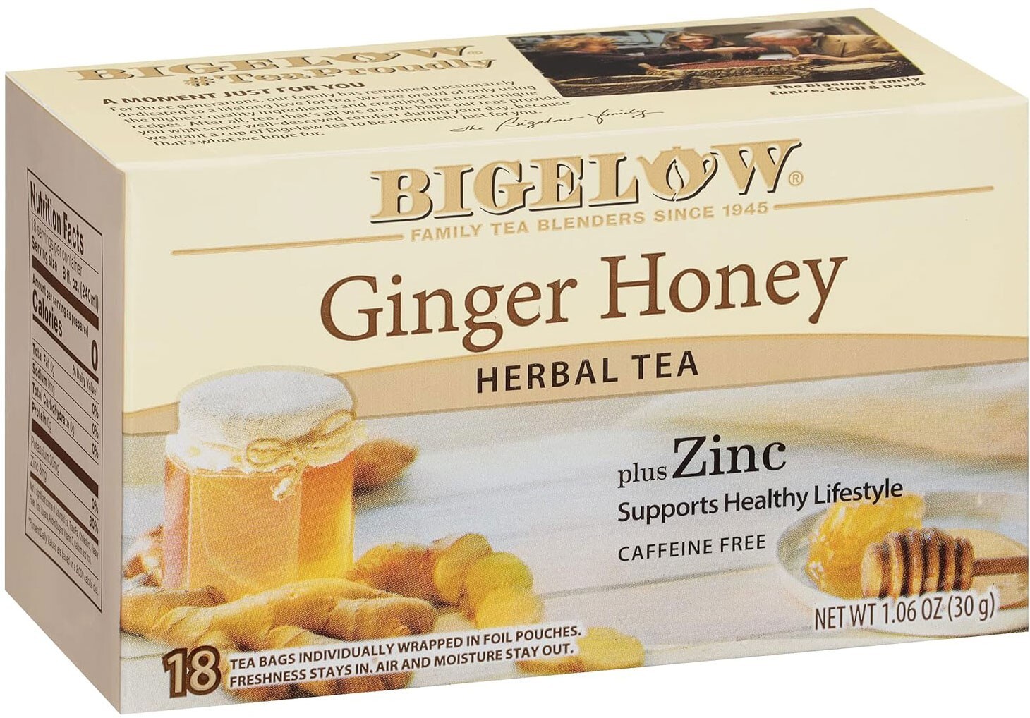 Bigelow Ginger Honey Herbal Tea – 18 tea bags