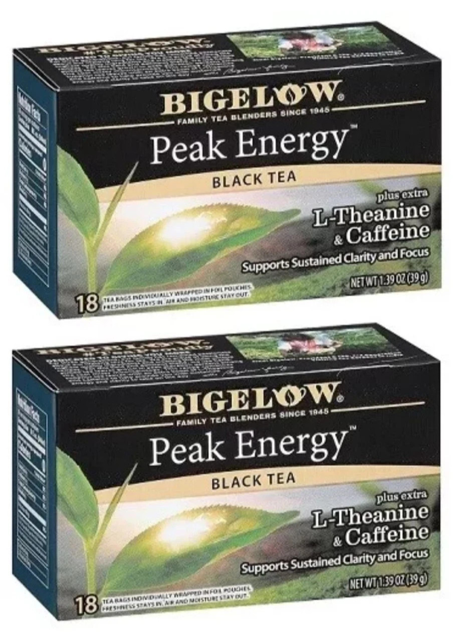 (2) Bigelow 18-Tea Bags PEAK ENERGY Black Tea Supports Clarity & Focus BB 2/2027