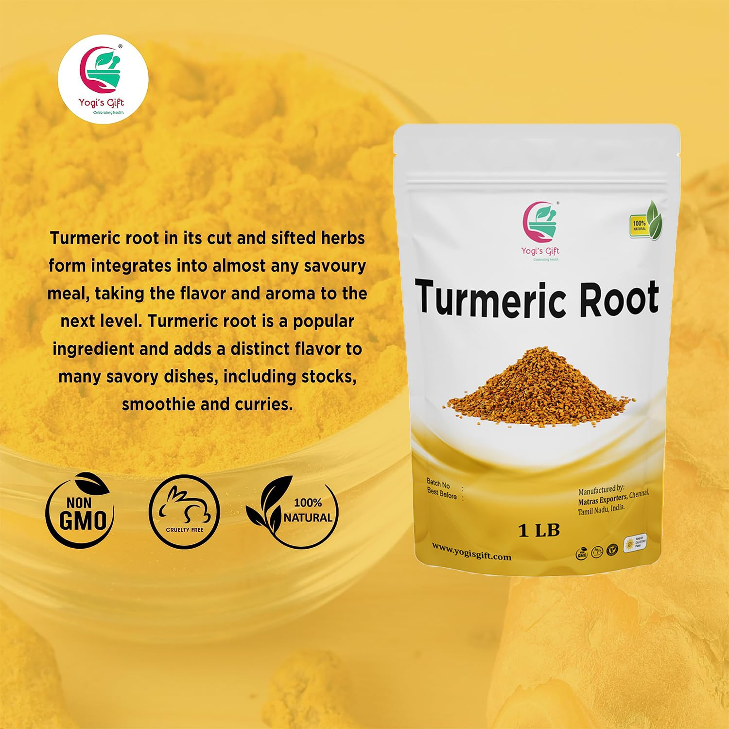 Turmeric Root 1 Lb | Cut and Sifted Dried Turmeric Pieces | Flavourful Indian Sp