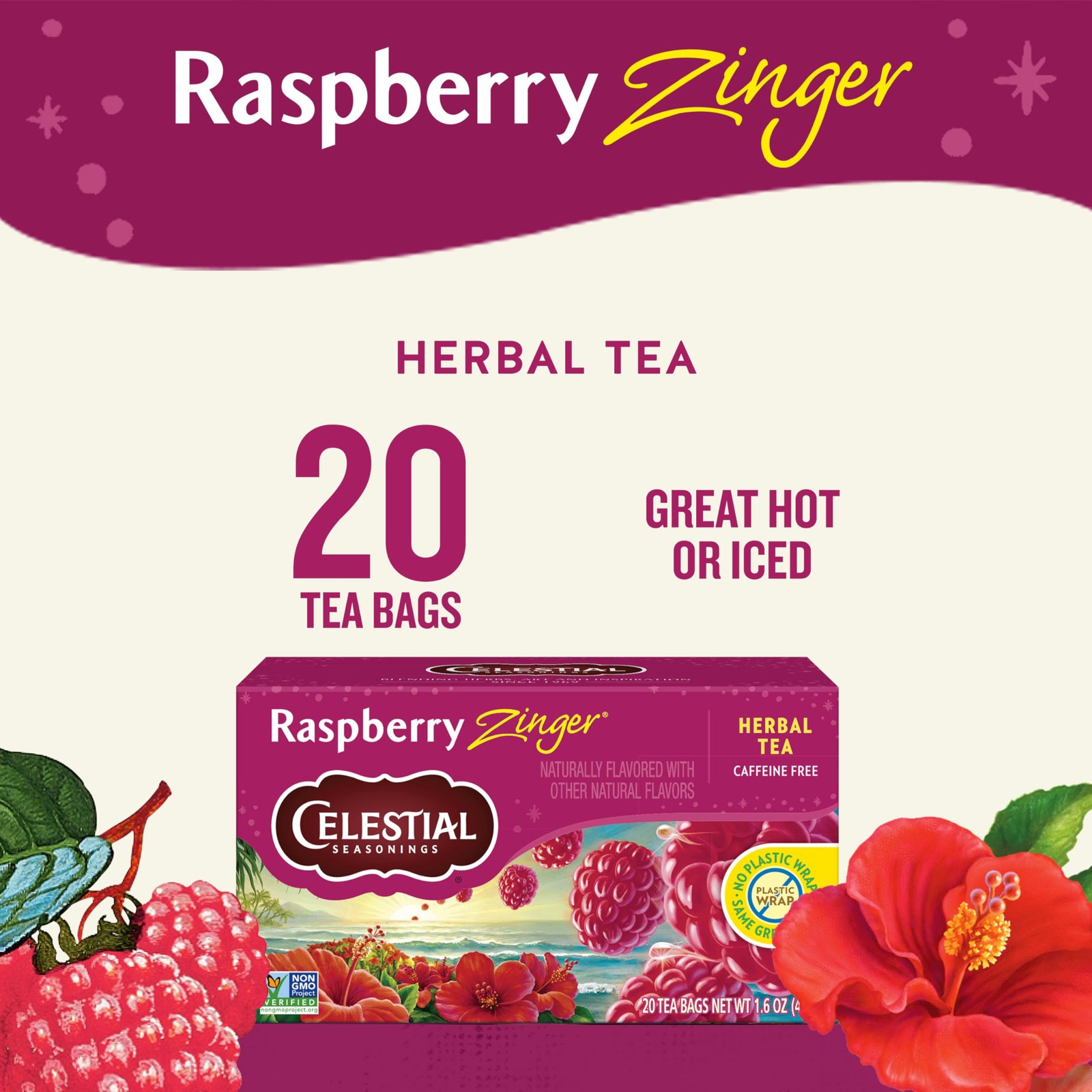 Celestial Seasonings Raspberry Zinger Herbal Tea, 20 Count (Pack of 1)