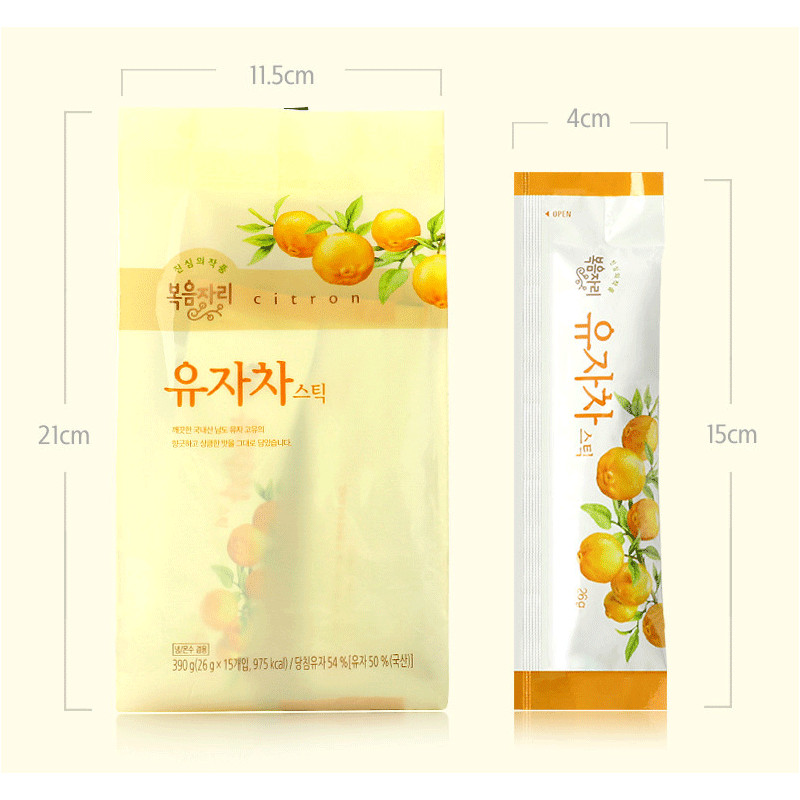 Bokumjari Citron Tea Sticks – 26g × 15 Packs | Korean Yuzu Tea | Hot & Iced