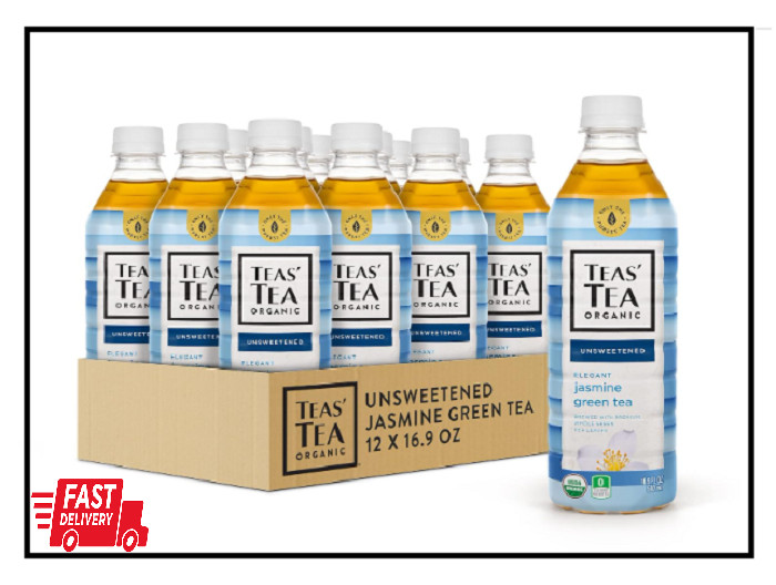 Teas’ Tea Unsweetened Jasmine Green Tea 16.9 Ounce (Pack of 12) Organic, Sugar F