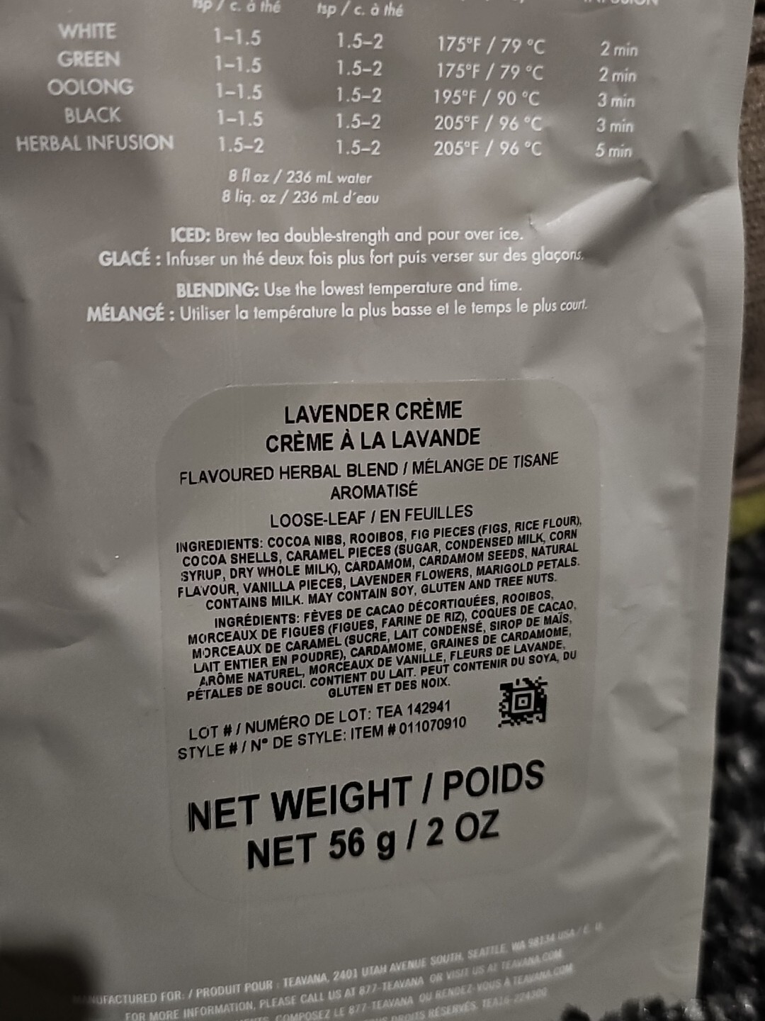 🌈🌷 NEW! HTF! TEAVANA LAVENDER CREME TEA SEALED BAG! 2oz Bag Sealed