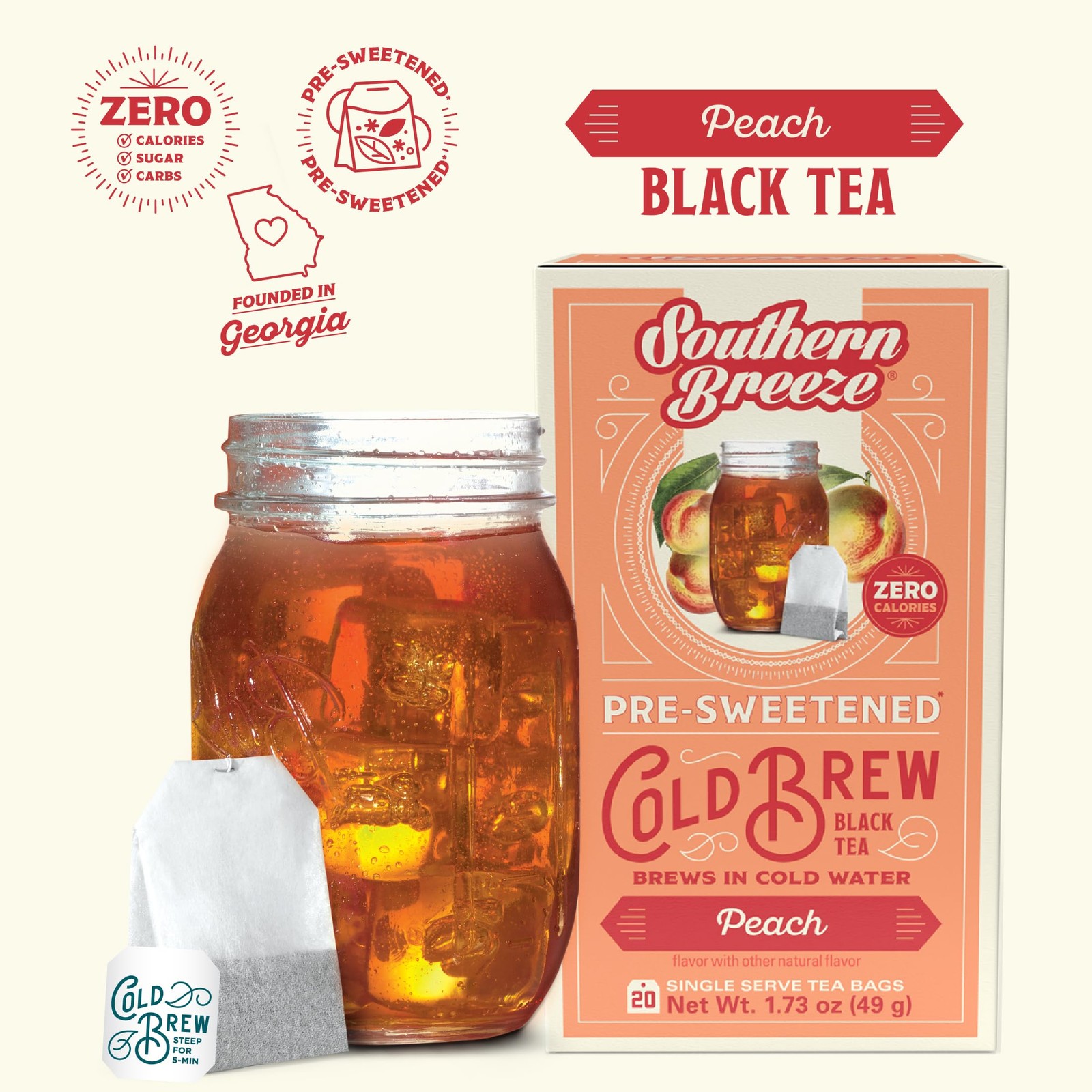 Cold Brew Sweet Tea Peach Iced Tea with Black Tea and Zero Carbs Zero Sugar, …