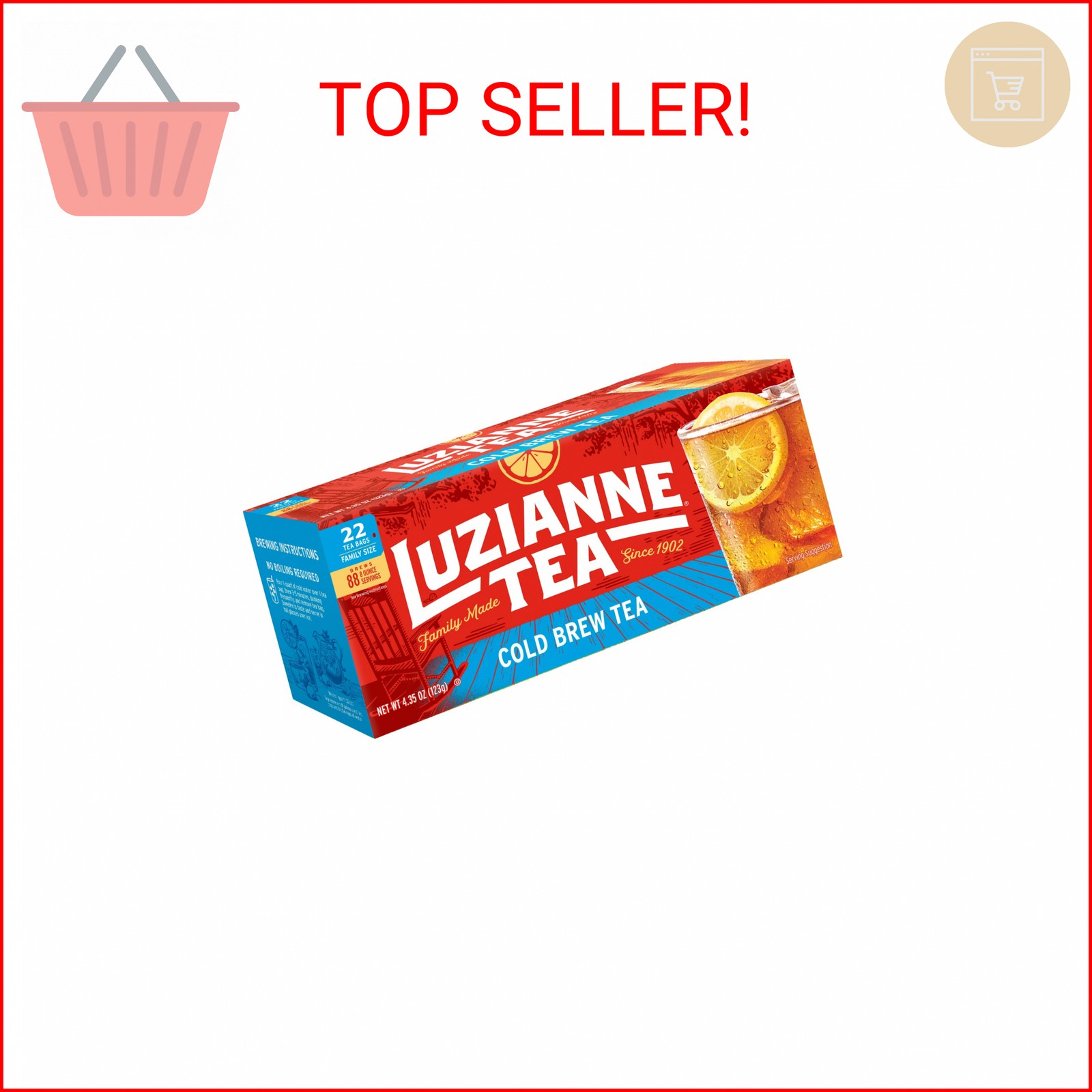 Luzianne Unsweetened Cold Brew Black Iced Tea Bags, Family Size, 22ct Box (Pack