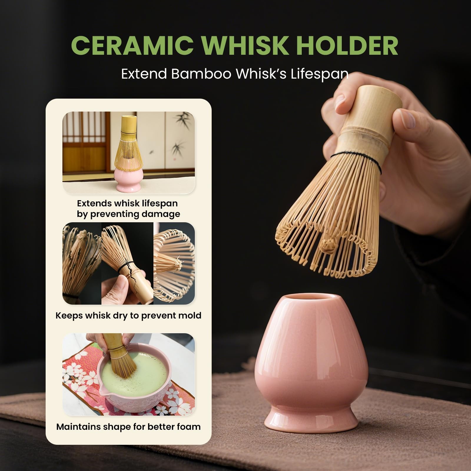 Matcha Whisk Set, Pink Matcha Kit (9 Pcs) Includes Bowl, Whisk, Holder, Scoop…