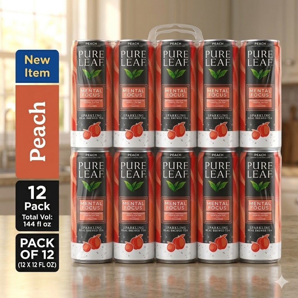 Pure Leaf Peach Sparkling Real Brewed Tea 12oz 12 Pack Cans Beverage