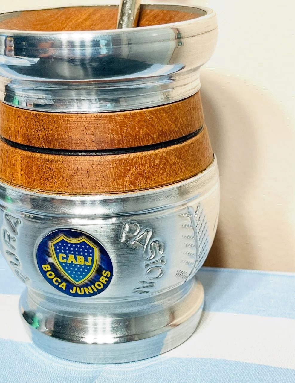 Mate cup yerba argentino – Boca Junior Cincelado + bombilla straw Boca Junior