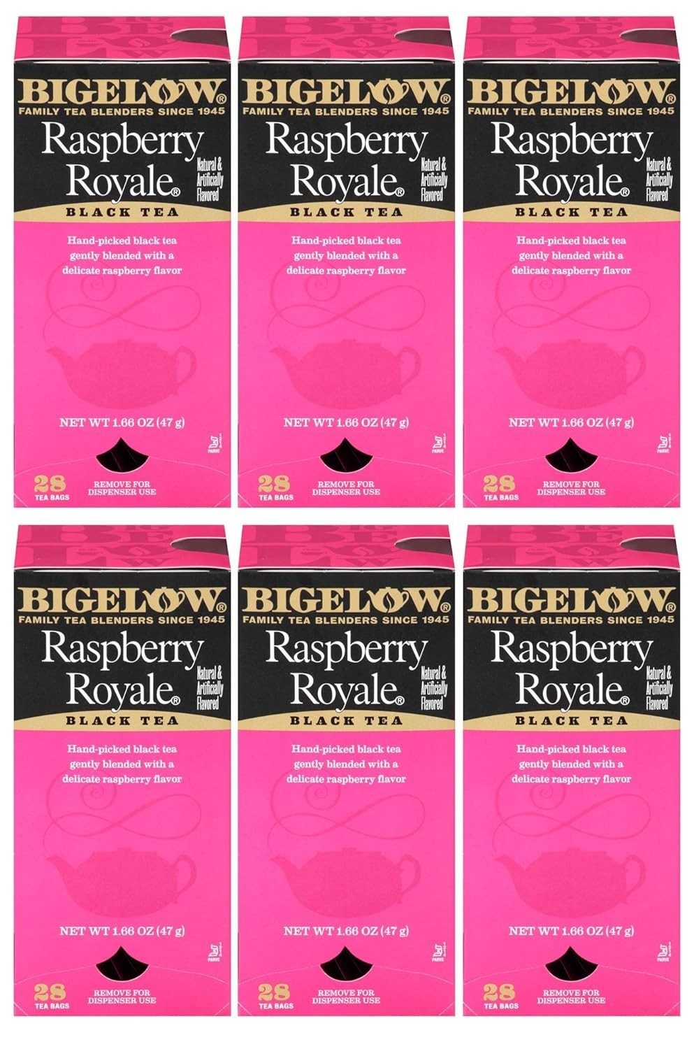 Raspberry Royale Black Tea Bags – 28-Count Pack of 6, Antioxidant-Rich Delight
