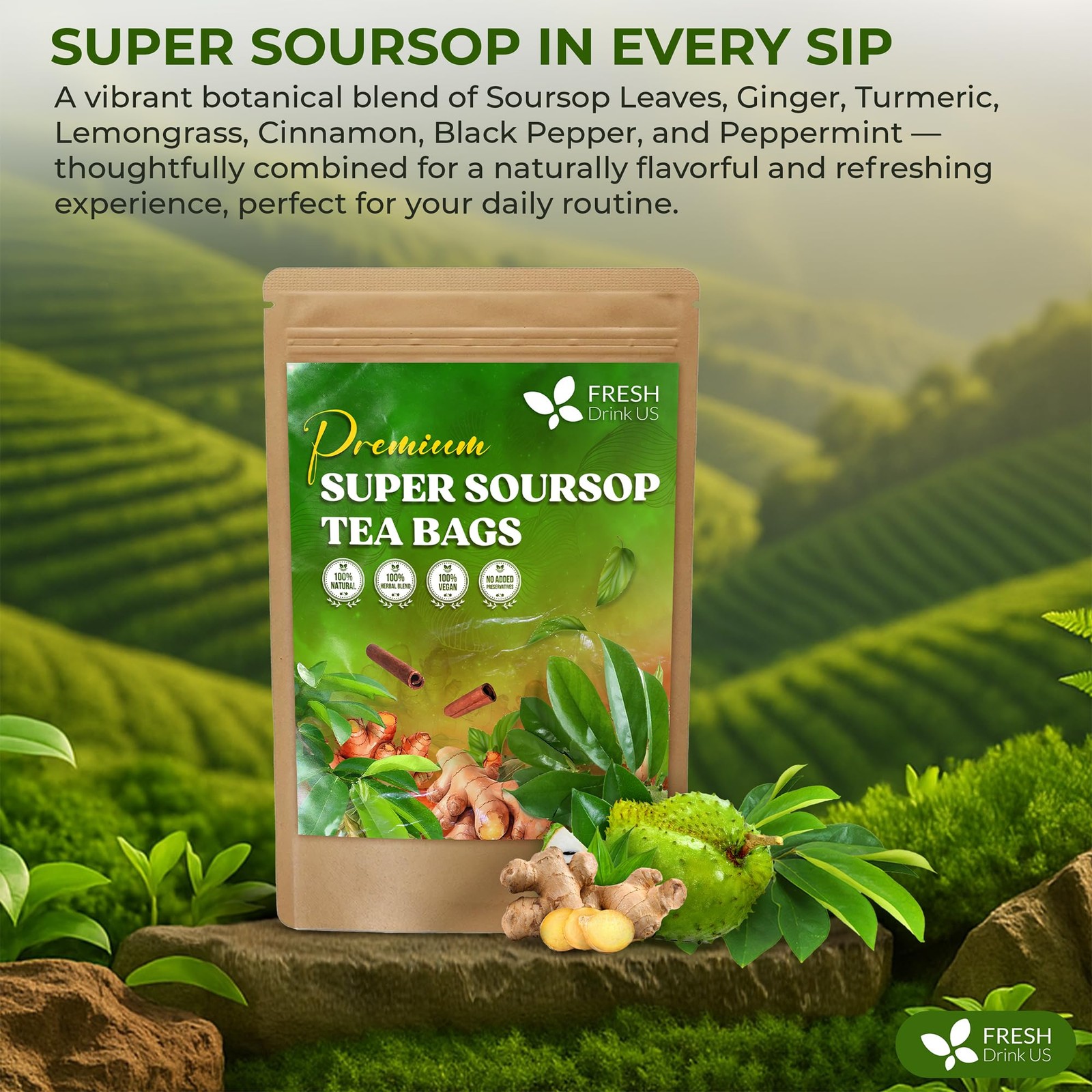 , Super Soursop Herbal Tea – 40 Tea Bags | Soursop, Ginger, Turmeric, Lemongr…