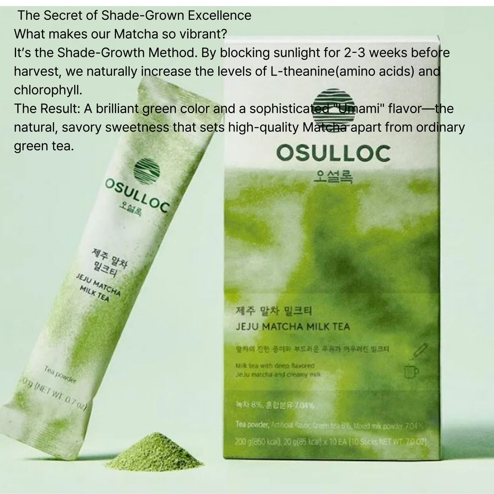 OSULLOC Jeju Matcha Milk Tea Premium Korean Latte 10 Sticks K-Food