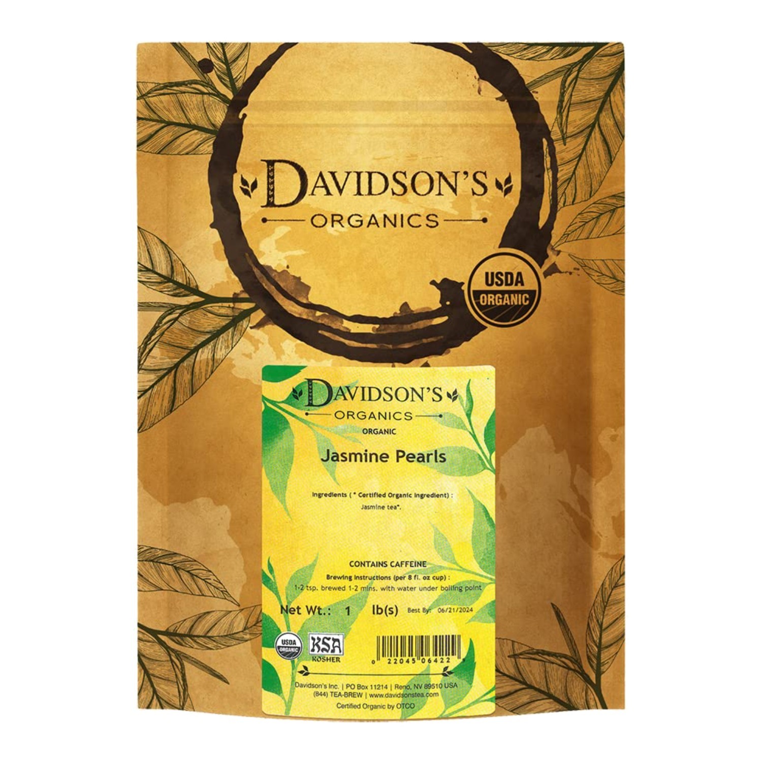 Davidson’s Organic Jasmine Tea, Mildly Sweet, 16oz