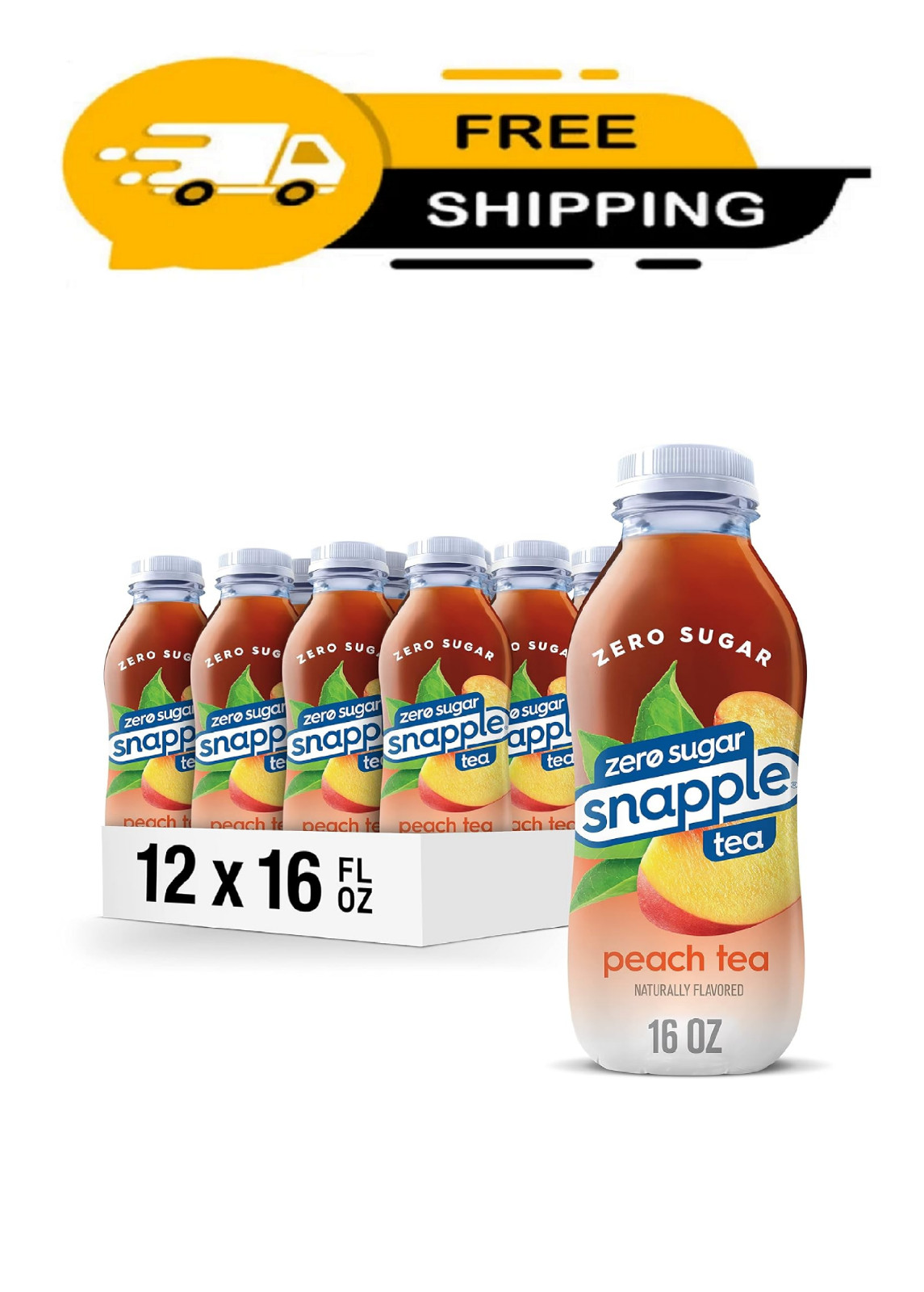 Snapple Zero Sugar Peach Tea, 16 fl oz recycled plastic bottle (Pack of 12)