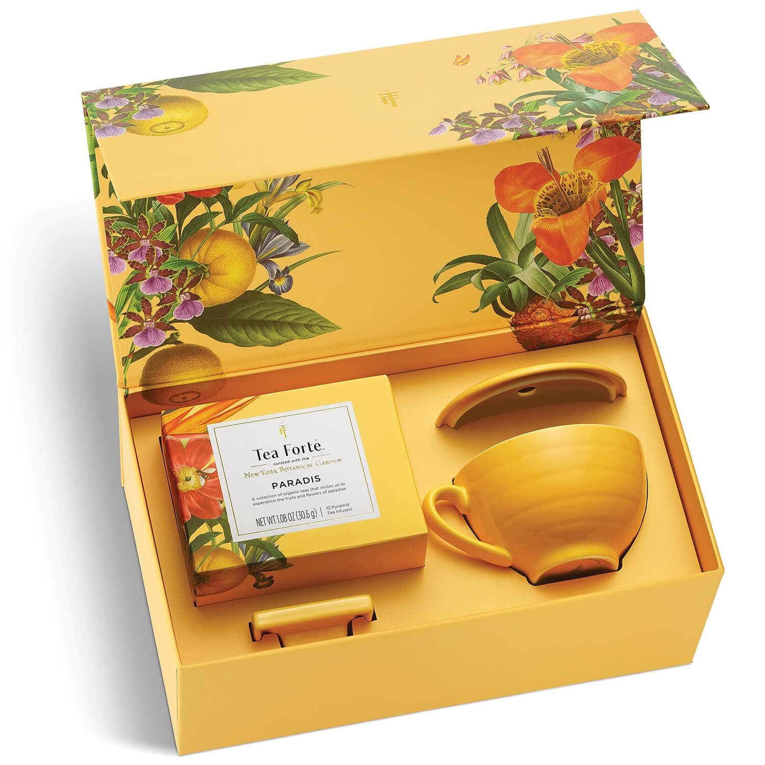 Paradis 3-Piece Premium Tea Gift Set with Mango Yellow Cafe Cup with Lid, Tea…